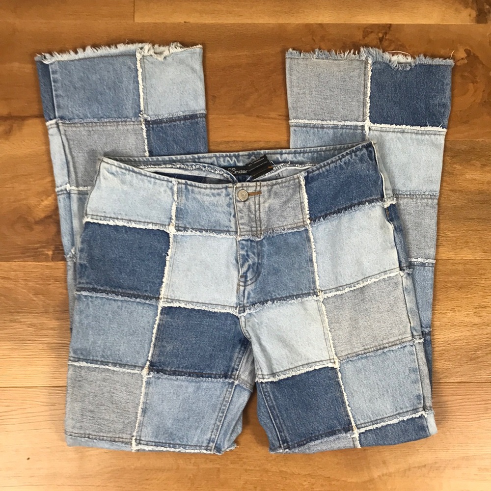 Vintage 90s Patchwork Jeans Light Wash Fringe